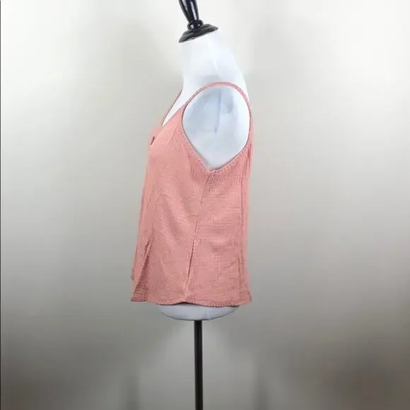 Waffle Knit Top Button Detail Pink Tank - Picture 4 of 5